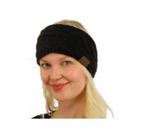 Cold Weather Headbands Winter Fuzzy Fleece Lined Thick Knitted Headband Headwrap Earwarmer - Solid Black - CO18I4D230K $10.57