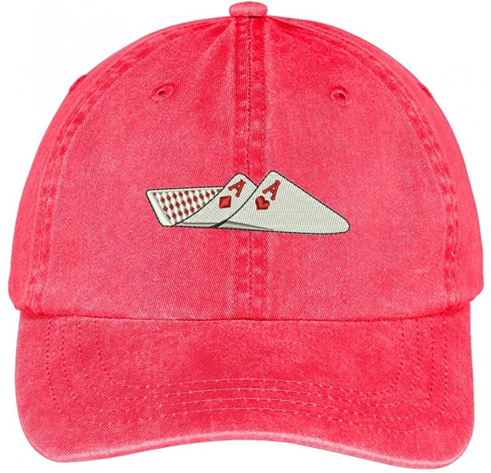 Baseball Caps Pair of Aces Embroidered Cotton Washed Baseball Cap - Red - C312KMERB5R $32.80