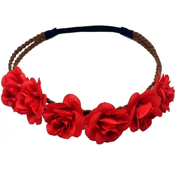 Headbands Women's Bohemian Beach Rose Flower Hoop Headband for Party - Red - C418GWDYOIK $18.08