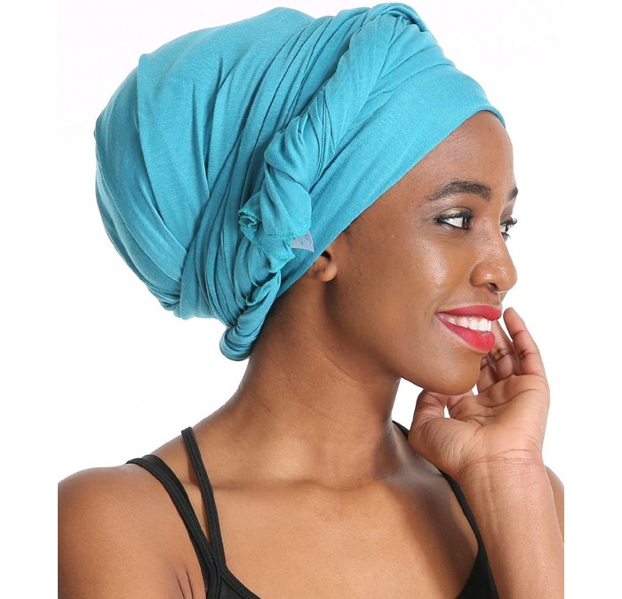Headbands Solid Color Head Wrap & Scarf - Stretch Jersey Knit Hair Wrap- Long Turbans - Dark Green - CM18QRI0YQY $32.48
