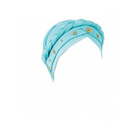 Skullies & Beanies Womens Braided Head Wraps Muslim Hair Scarves Turban Headwear Chemo Hats - Blue - C418WEDGD7T $9.47