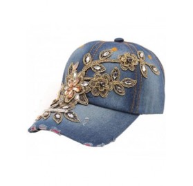 Baseball Caps New Vogue Women Diamond Flower Baseball Cap Jeans Hats - D - CW12IFUH6WX $10.41
