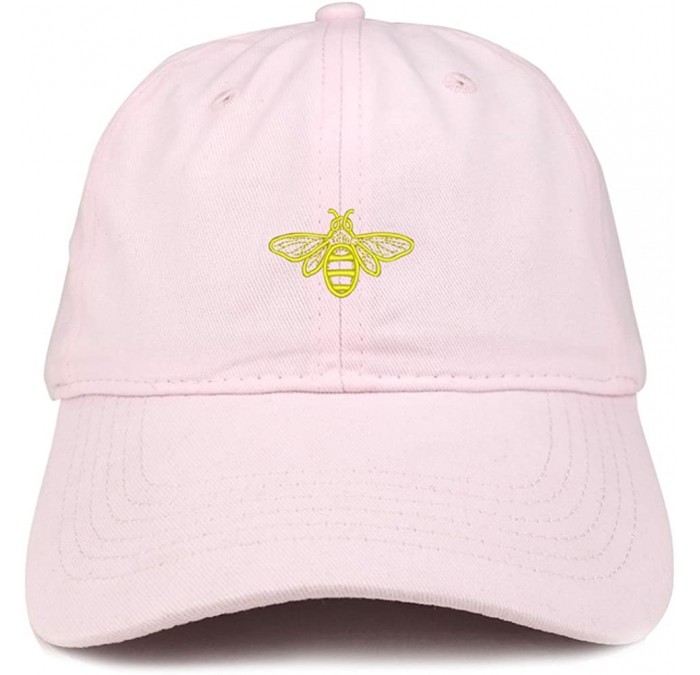 Baseball Caps Bee Embroidered Brushed Cotton Dad Hat Cap - Light Pink - CN185HRCRKD $36.61