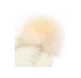 Skullies & Beanies Women's Winter Cozy Solid Color Fuzzy Knitted Beanie Hat with Faux Fur Pom Pom - Off White - CM18AT3Q8AM $...