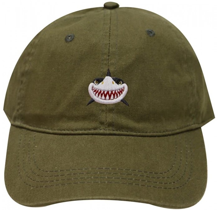 Baseball Caps Shark Face Cotton Baseball Dad Caps - Olive - CE17YEUOXGE $23.09
