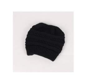 Skullies & Beanies 2 Pack of Women Beanie Trendy Ponytail Messy Bun Beanie Soft Warm Knitting Solid Ribbed Hat - Black+beige ...