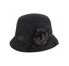 Fedoras Women's Retro Ribbon Flower Bow Solid Color Fedora Bowler Hat Caps - E - CX11AUG431H $9.88