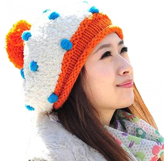 Skullies & Beanies Women Girl Dotted Fluffy Knit Cute Beanie Crochet Rib Pom Pom Hat Cap Warm FFH003BEI Beige - CH12NS3AT8A $...