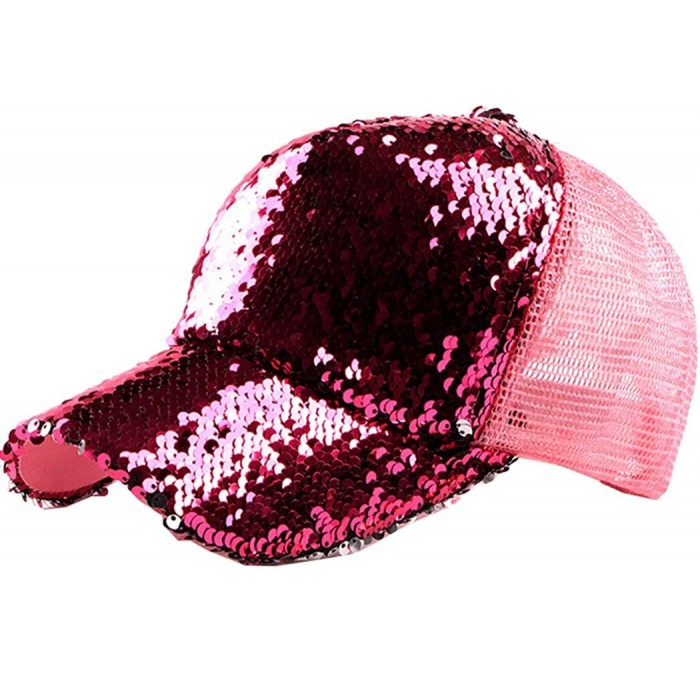 Baseball Caps Reversible Sequin-Hat Baseball for Women Mesh Trucker Hat - Rose Red - CR18OZAYWH0 $10.16