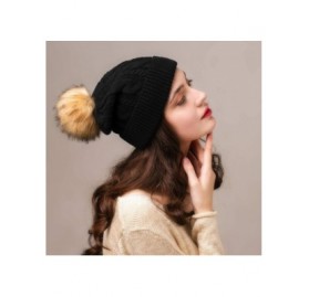 Skullies & Beanies Beanie Hats for Women Slouchy Style Winter Hat with Faux Fur Pom Pom Hats - Black - C1189OW0XZL $10.74