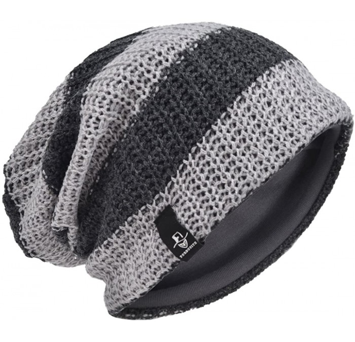 Skullies & Beanies Men's Slouchy Beanie Knit Crochet Rasta Cap for Summer Winter - Pale/Grey - CY12MEFAW5H $12.43