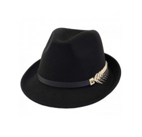 Fedoras Mens/Women FashionTrilby Hat Panama Style Short Brim Fedora - Black - C818KN2WOQ3 $14.33