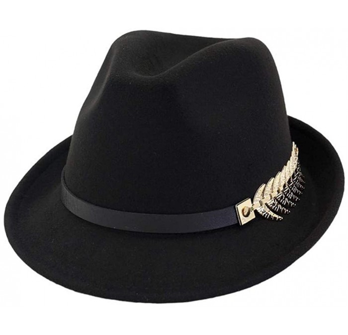 Fedoras Mens/Women FashionTrilby Hat Panama Style Short Brim Fedora - Black - C818KN2WOQ3 $14.33