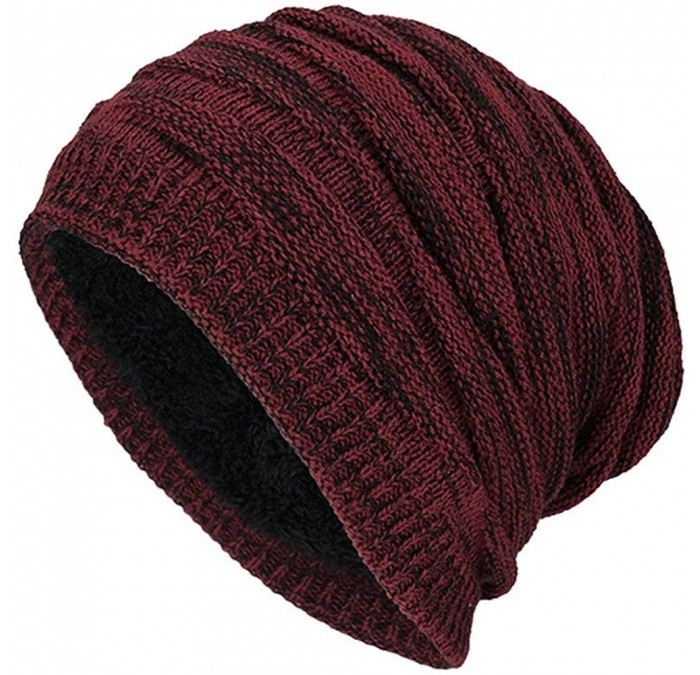 Skullies & Beanies Unisex Men Women Winter Knit Warm Hat Ski Baggy Slouchy Beanie Skull Cap - Red - CU18I7E8WA7 $18.72