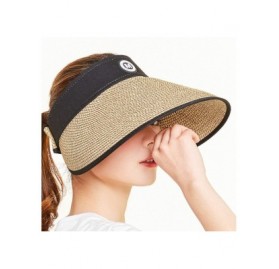 Visors Women's Summer Foldable Straw Sun Visor w/Cute Bowtie UPF 50+ Packable Wide Brim Roll-Up Visor Beach Hat - CG19687HIAD...