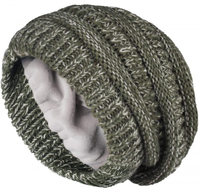 Skullies & Beanies Winter Beanie Hats for Women Cable Knit Fleece Lining Warm Hats Slouchy Thick Skull Cap - Mix Green - CO18...