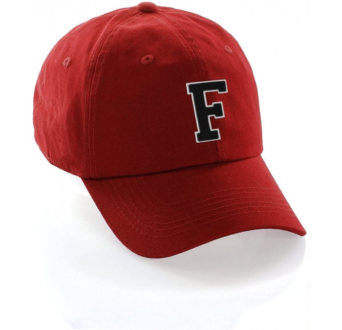 Baseball Caps Customized Letter Intial Baseball Hat A to Z Team Colors- Red Cap White Black - Letter F - C818ET62HZZ $25.41