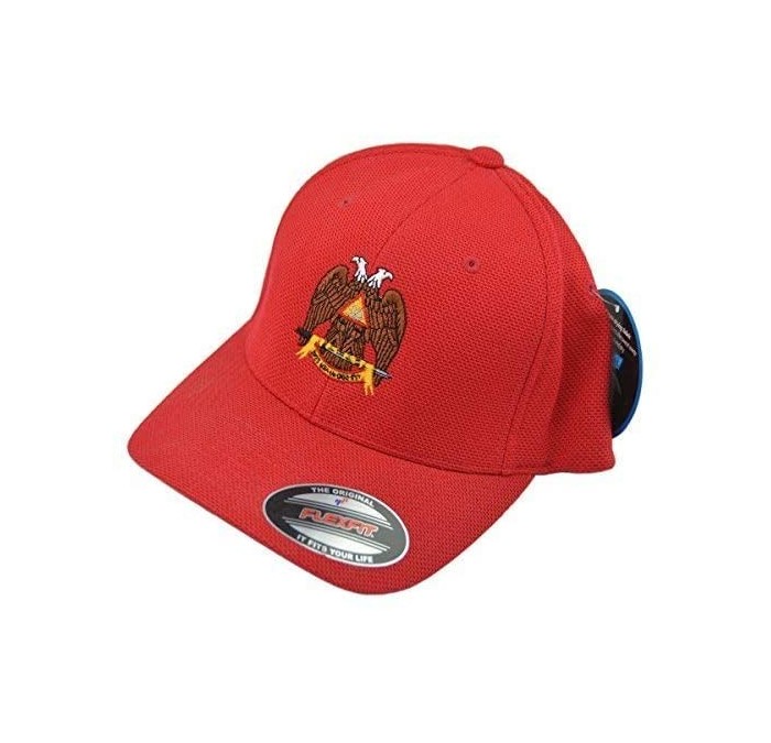 Baseball Caps 32nd Degree Embroidered Masonic Flexfit Adult Cool & Dry Piqué Mesh Hat - Red - C7187WZZ4LI $42.40