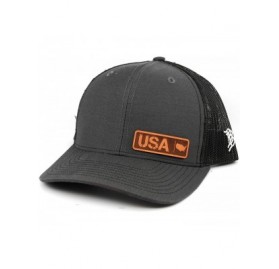 Baseball Caps USA Native' Leather Patch Hat Curved Trucker - One Size Fits All - Charcoal/Black - C118LRM9U0X $25.19