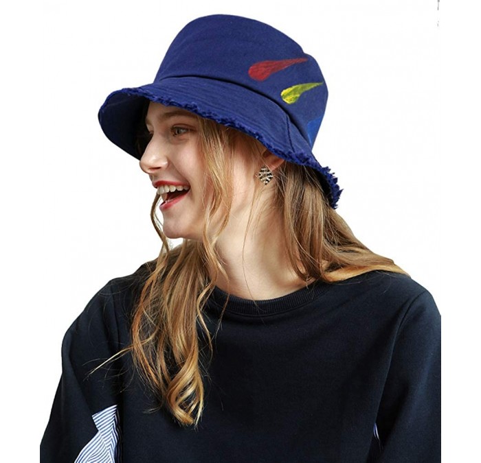 Bucket Hats Fashion Fruit Bucket Hat for Women Trendy Strawberry Painted Foldable Summer Cotton Fisherman Sun Caps - Z-navy -...