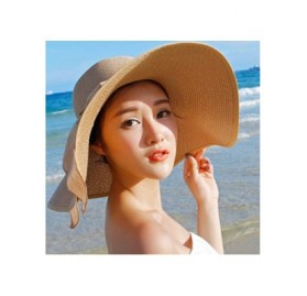 Sun Hats Large Straw Sun Hats for Women with UV Protection Wide Brim-Ladias Summer Beach Cap with Floppy - B1-khaki - CE18S8R...