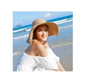 Sun Hats Large Straw Sun Hats for Women with UV Protection Wide Brim-Ladias Summer Beach Cap with Floppy - B1-khaki - CE18S8R...