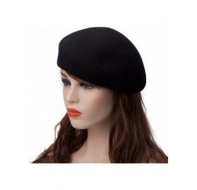 Berets Women Unisex 100% Wool Felt Beret Hats Pillbox Fascinator Saucer Tilt Cap A468 - Black - C318GEY8LNH $15.72