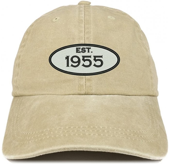 Baseball Caps Established 1955 Embroidered 65th Birthday Gift Pigment Dyed Washed Cotton Cap - Khaki - CG180NICDLR $33.56