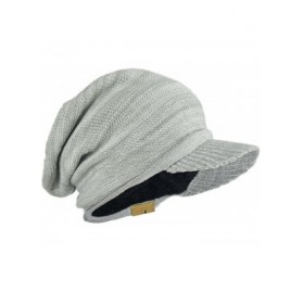 Skullies & Beanies Men Stripe Knit Visor Beanie Hat for Winter - B319-light Grey With White - CI186GUECXC $12.44