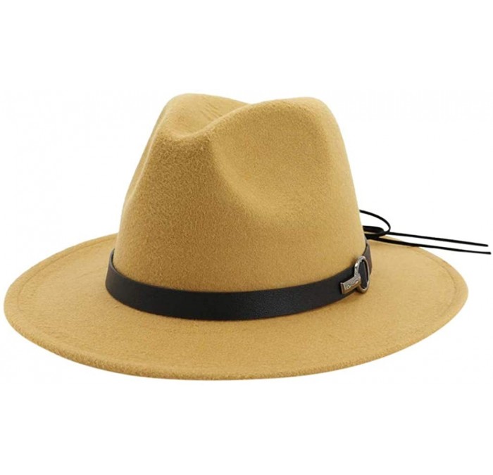 Bucket Hats Wide Brim Vintage Jazz Hat Women Men Belt Buckle Fedora Hat Autumn Winter Casual Elegant Straw Dress Hat - CA18WX...