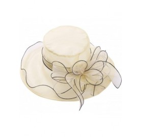 Sun Hats Women Organza Wide Brim Sun Hat with Large Flower Church Party Wedding Cap - Beige B - CD18RSGR6QE $31.59