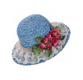 Sun Hats Straw Hat Beach Sun Hat Casual Bucket Hat with Flower for Ladies - Blue - CA120JG6IIT $24.46