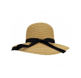 Sun Hats Sun Hats for Women- Woven Floppy Beach Woven Summer Spring Straw Hat - Ribbon Bow - Brown - CR18E67ZQ5M $26.39