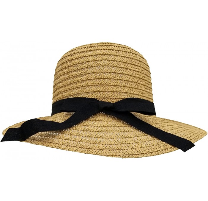 Sun Hats Sun Hats for Women- Woven Floppy Beach Woven Summer Spring Straw Hat - Ribbon Bow - Brown - CR18E67ZQ5M $45.58