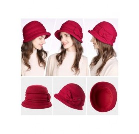 Berets Womens Wool Blend Winter Bucket 1920s Vintage Derby Hat Fedora Round Fall Bowler 55-59cm - 00769-burgundy - C618ZCT9C4...