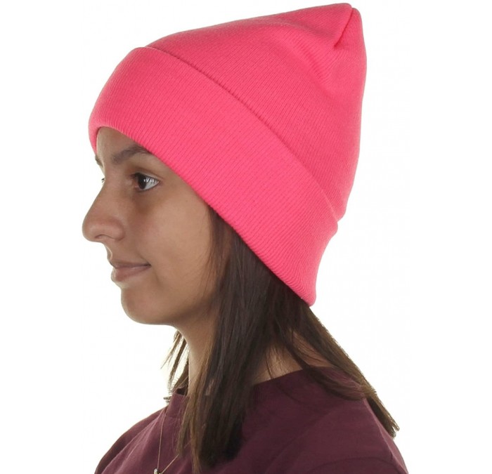 Skullies & Beanies Knit Cuffed Beanie in Bright- Neon Colors One Size fits Most - Pink - C612BJKNMIX $20.41