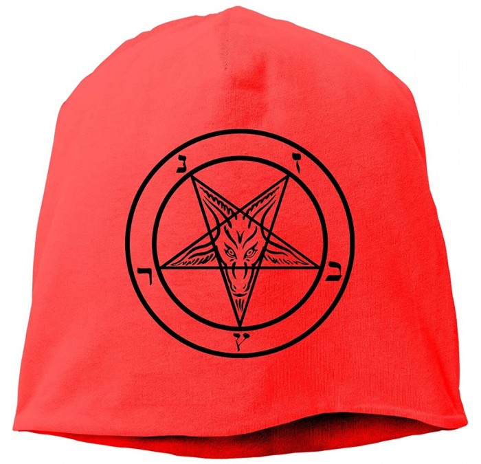 Skullies & Beanies Man Skull Cap Beanie Goat Pentagram Headwear Knit Hat Warm Hip-hop Hat - Red - C818KLMYGMK $28.25