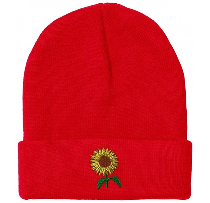 Skullies & Beanies Custom Beanie for Men & Women Sunflower A Embroidery Acrylic Skull Cap Hat - Red - CX18L5R9OM0 $17.42