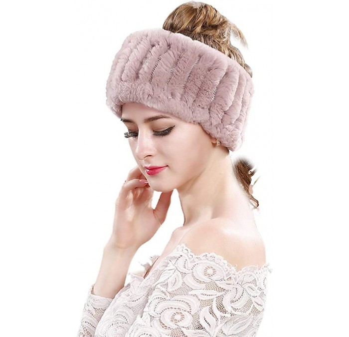Cold Weather Headbands Rabbit Fur Headband - Winter Knit Neck Warmer Real Fur Headbands Women Scarf Muffler - Pink - CO18HHRE...