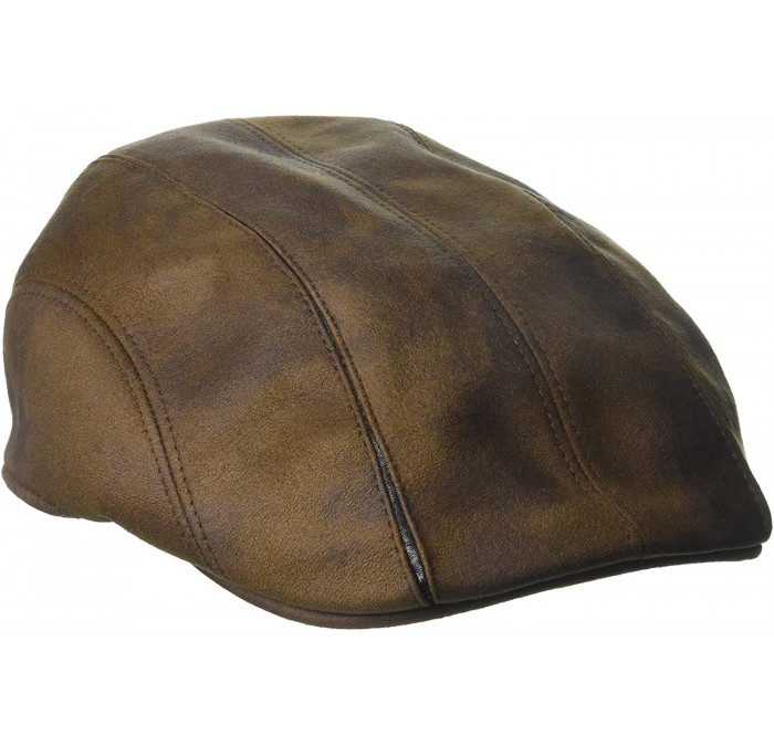 Newsboy Caps Men's Faux Leather Ivy Hat with Cotton Lining - Rust - CN17YQZQU9K $54.98