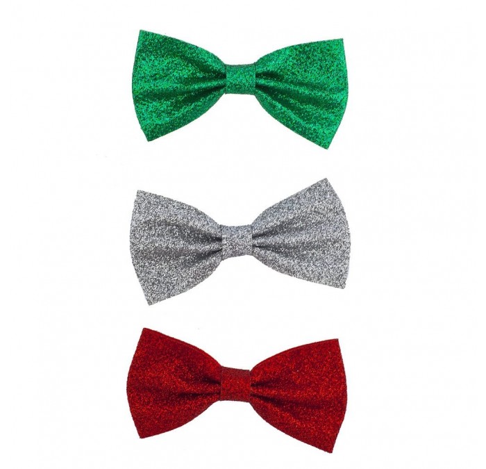 Headbands Christmas Xmas Red Green Silver Glitter Bow Hair Clips (3pc) - Multicoloured - C812O4YPMW0 $21.86