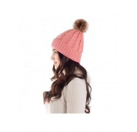 Skullies & Beanies Women's Knit Winter Hat Pom Pom Beanie - Pink - CM18HKGYLH0 $15.84