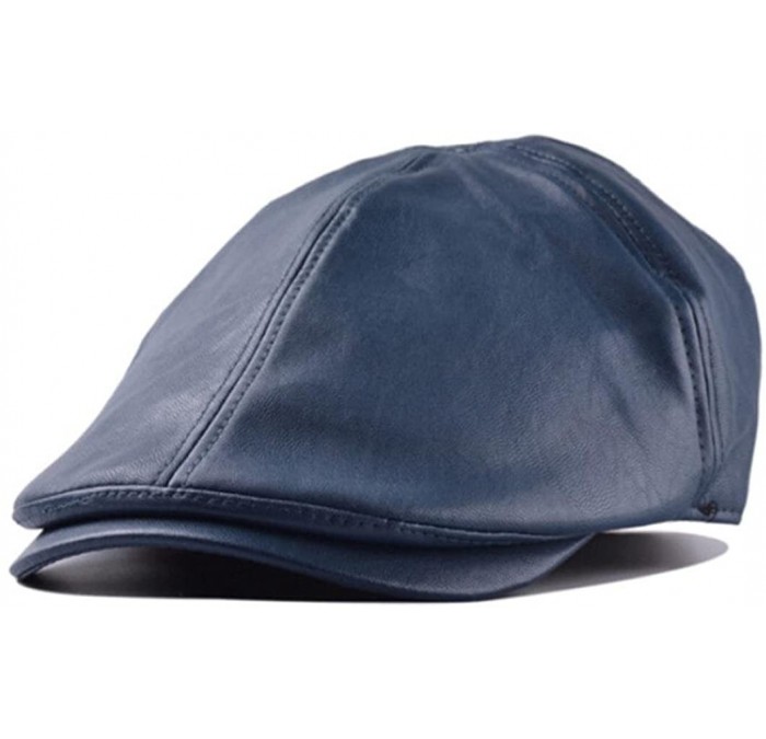 Sun Hats Unisex Vintage Leather Beret Cap Peaked Hat Newsboy Sunscreen - Navy - C212FK0Q5F5 $17.17