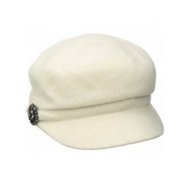 Newsboy Caps Women's Crystal Cap Wool with Rhinstone Broach - Winter White - CX17YZHNC2U $39.55