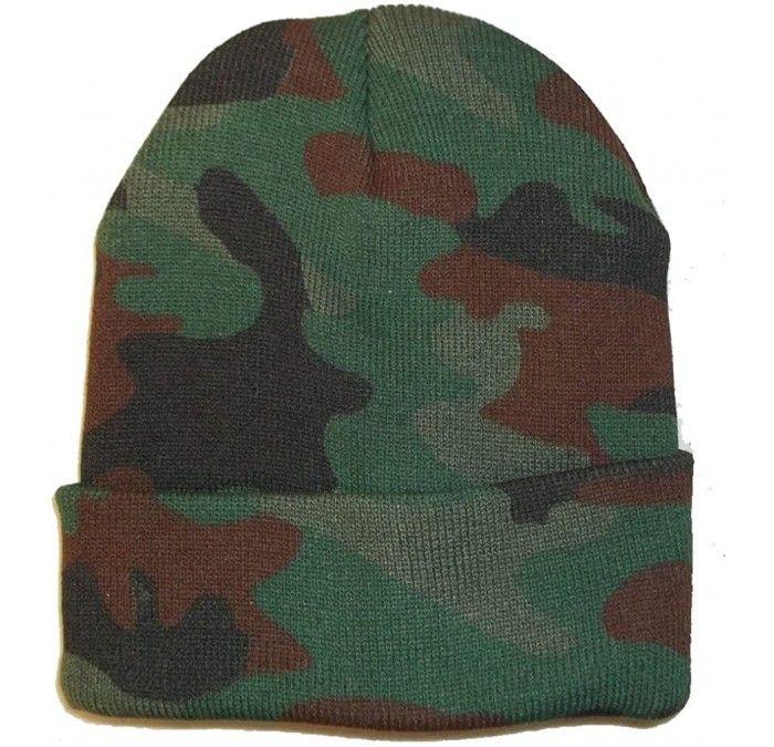 Skullies & Beanies Woodland Camo Camoflauge Beanie Hat Hunting Warm Winter Green Brown Skull Cap - C61178ILWL5 $11.02
