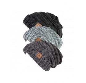 Skullies & Beanies Trendy Warm Oversized Chunky Cable Knit Slouchy Beanie Bundles - 3 Pack - Onyx Black- Graphite Grey- Hint ...