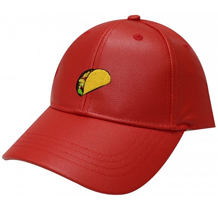 Baseball Caps Taco Emoji Cotton Baseball Cap Dad Hats - Leather Red - C617Z4OO4KS $31.05