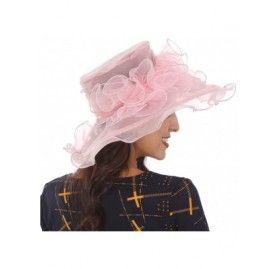 Sun Hats Ladies Wide Brim Organza Derby hat for Kentucky Derby Church Tea Party Wedding - S020-pink - CE18R2I6AU3 $25.62