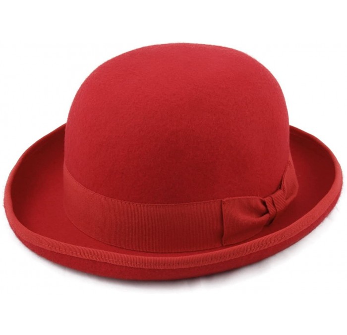 Fedoras Classic Melon Wool Felt Bowler Hat - Rouge - CQ18WZAZ0MT $85.39