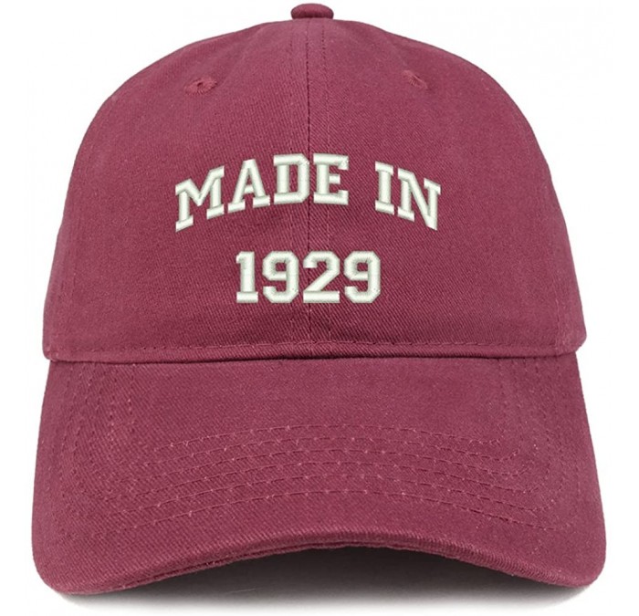 Baseball Caps Made in 1929 Text Embroidered 91st Birthday Brushed Cotton Cap - Maroon - CO18C9YQ583 $37.64
